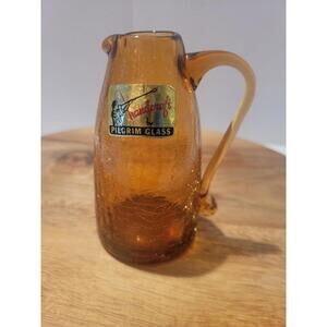 Vintage Amber Brown Handcraft by Pilgrim Crackle Glass Small Mini Pitcher